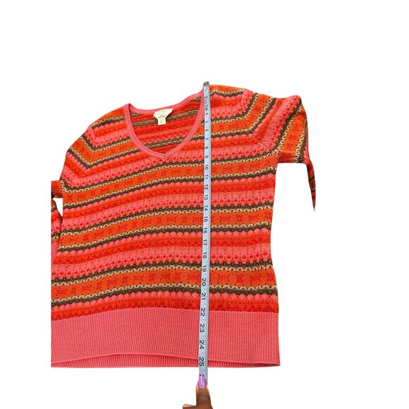 Talbots Petites Sweater Orange Pink Merino Wool‎ Knit V-Neck Nordic Large - Picture 12 of 12